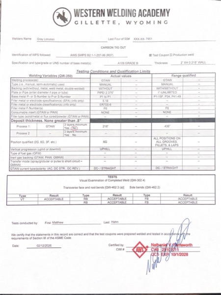 Carbon TIG Out 2 inch XH 6G — AWS SWPS B2.1-1-207-96 R07